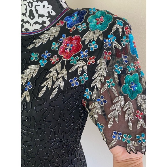 Vtg Scala L 100% silk beaded dress sequins lbd unique cutout - Picture 2 of 6